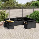 vidaXL Salon de jardin 10 Pièces avec coussins noir résine tressée