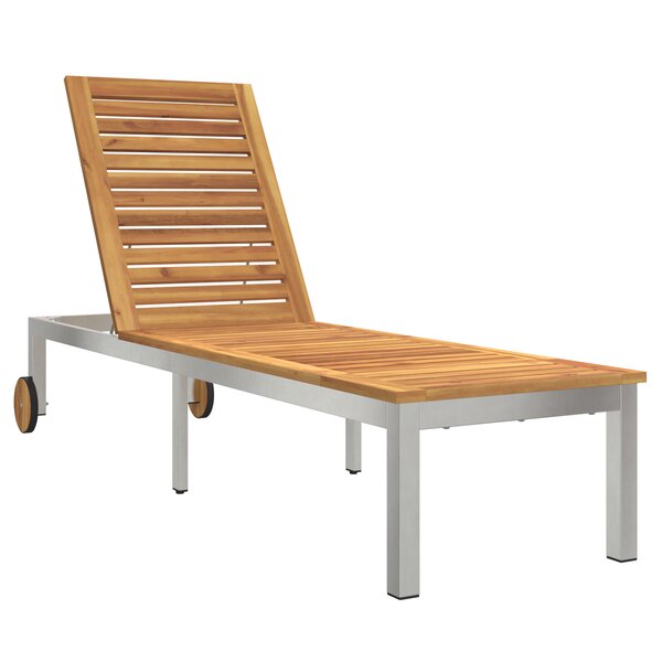 vidaXL Chaise longue avec roues 207x58x35 cm en bois d'acacia et acier inoxydable