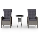 vidaXL Mobilier de bistro de jardin 3 Pièces Résine tressée Gris