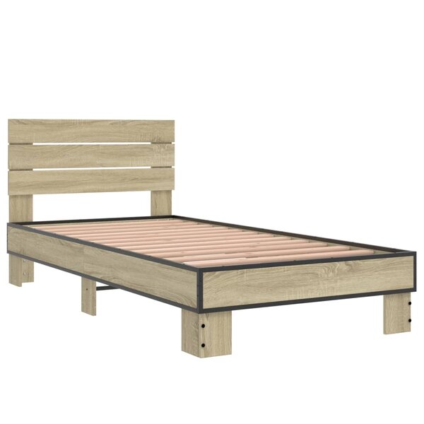 vidaXL Cadre de lit chêne sonoma 90x190 cm bois d'ingénierie et métal