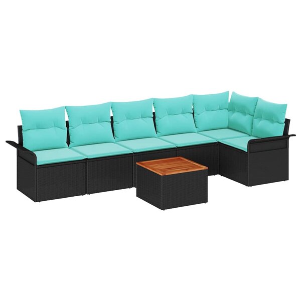vidaXL Ensemble de canapé de jardin 7 Pièces Noir et turquoise polyrotin