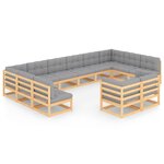 vidaXL Salon de jardin 12 Pièces avec coussins Bois de pin massif