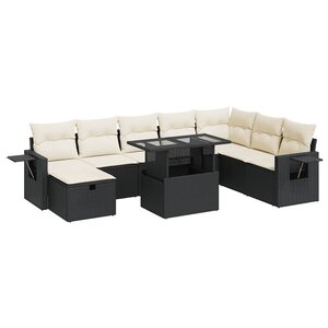 vidaXL Salon de jardin 9 Pièces avec coussins noir résine tressée