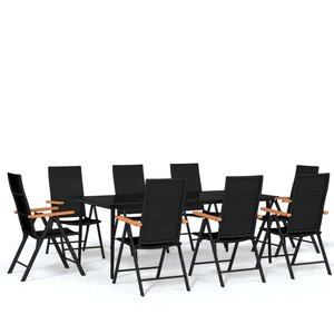 vidaXL Ensemble à manger de jardin 9 Pièces Noir