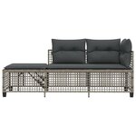 vidaXL Salon de jardin d'angle avec coussins 3 Pièces gris résine tressée
