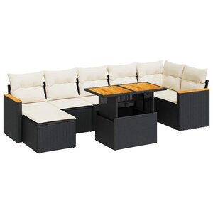 vidaXL Salon de jardin avec coussins 8 Pièces noir résine tressée acacia