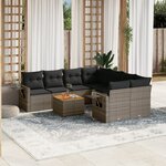 vidaXL Salon de jardin 9 Pièces avec coussins gris résine tressée