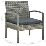 vidaXL Ensemble de bistro 3 Pièces avec coussins Résine tressée Gris