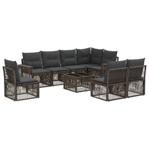 vidaXL Ensemble de canapé de jardin 9 Pièces Gris et Gris foncé polyrotin