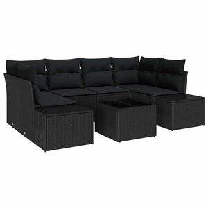 vidaXL Ensemble de canapé de jardin avec coussin 7 Pièces Noir polyrotin