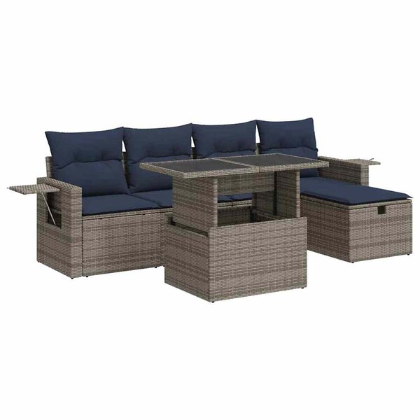 vidaXL Salon de jardin avec coussins 6Pièces gris résine tressée acacia