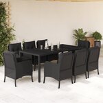 vidaXL Ensemble à manger de jardin 9Pièces coussins noir résine tressée