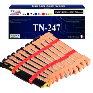 T3AZUR - 10 Toners compatibles avec TN247 pour Brother MFC-L3750CDW  MFC-L3770CDW Noire - 3 000 pages - T3AZUR
