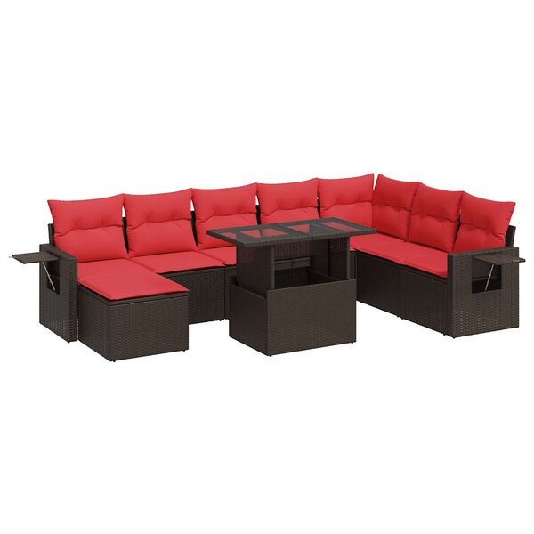 vidaXL Salon de jardin avec coussins 9 Pièces noir résine tressée acacia