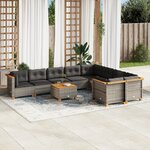 vidaXL Salon de jardin avec coussins 10 Pièces gris résine tressée