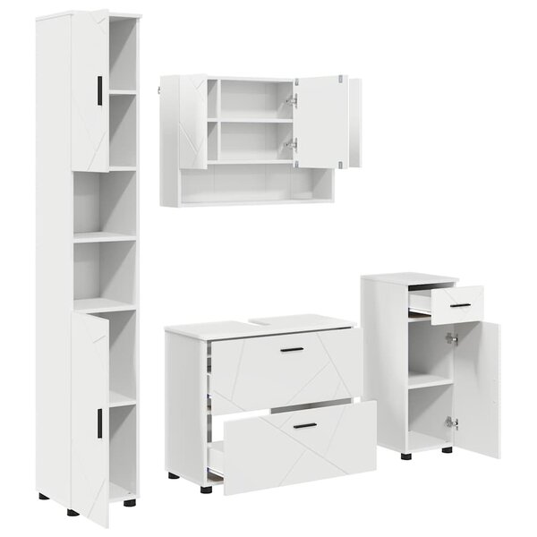 vidaXL Ensemble de mobilier de salle de bain avec tiroir 4 Pièces Blanc