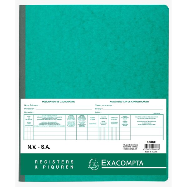 Piqûre Actionnaires N.v. - S.a. Billingue - 80 Pages - Blanc - Exacompta