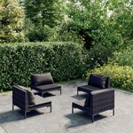 vidaXL Salon de jardin 4 Pièces avec coussins Résine tressée Gris foncé