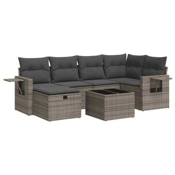 vidaXL Salon de jardin avec coussins 7 Pièces gris résine tressée