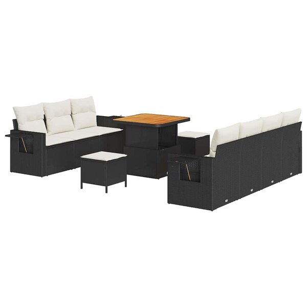 vidaXL Ensemble de canapé de jardin 10 Pièces Noir polyrotin