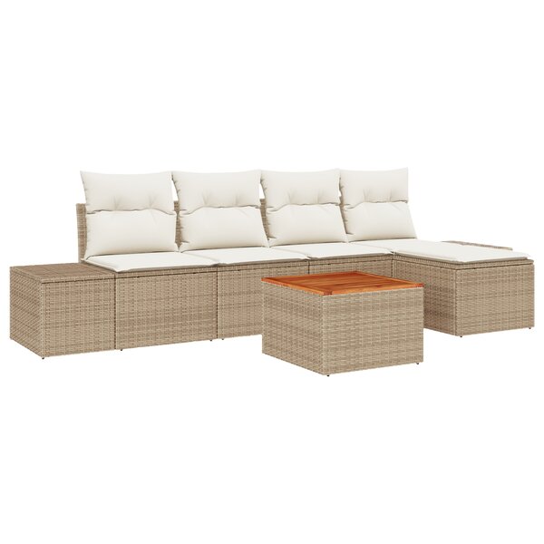 vidaXL Ensemble de canapés de jardin 6 pièces avec coussins Beige Rotin Synthétique Acacia