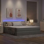 vidaXL Lit de rangement LED avec matelas Gris clair 160 x 200 cm Tissu