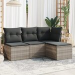 vidaXL Salon de jardin 4 Pièces avec coussins gris clair résine tressée