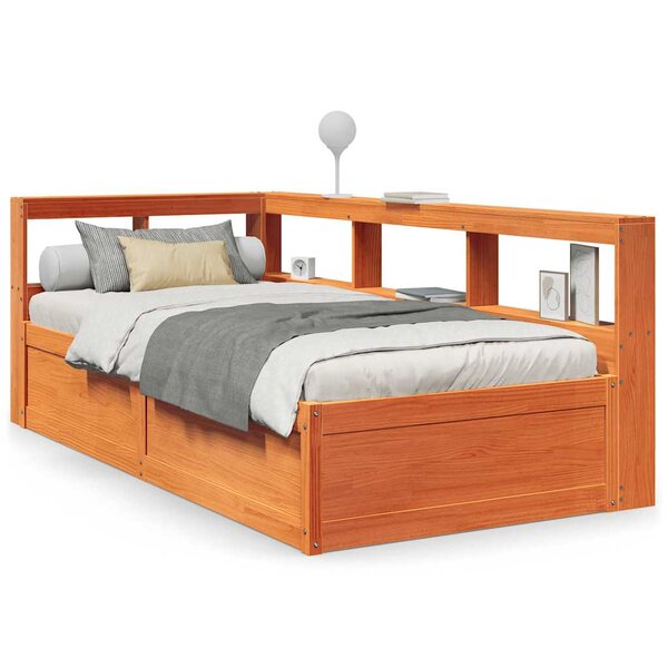 vidaXL Lit bibliothèque sans matelas cire marron 75x190 cm pin massif