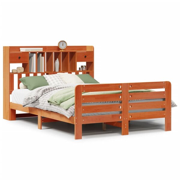 vidaXL Lit bibliothèque sans matelas cire marron 160x200 cm pin massif
