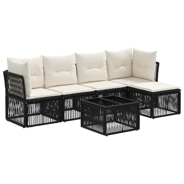 vidaXL Ensemble de canapé de jardin 6 Pièces Noir polyrotin