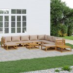 vidaXL Salon de jardin 12 Pièces avec coussins taupe bois massif