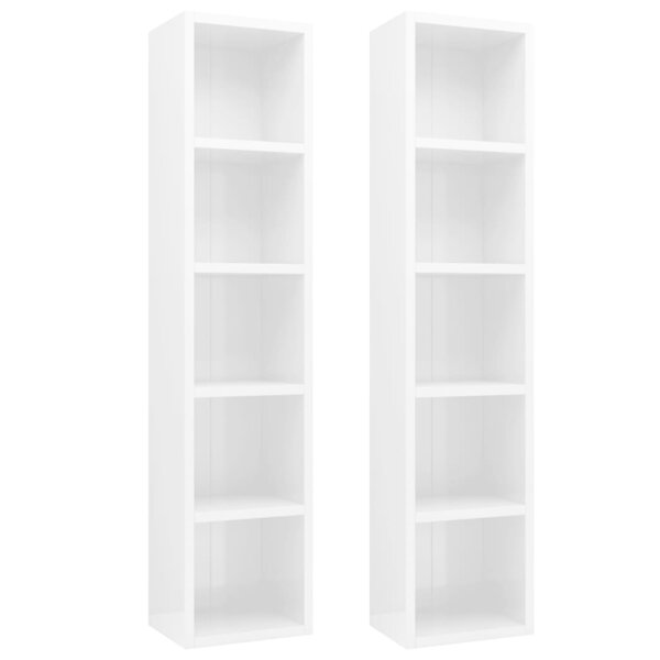 vidaXL Armoires à CD 2 Pièces Blanc brillant 21x16x93 5 cm