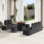 Set de Canapé de Jardin 8 Pièces avec Coussins Rattan Poly Noir Acacia