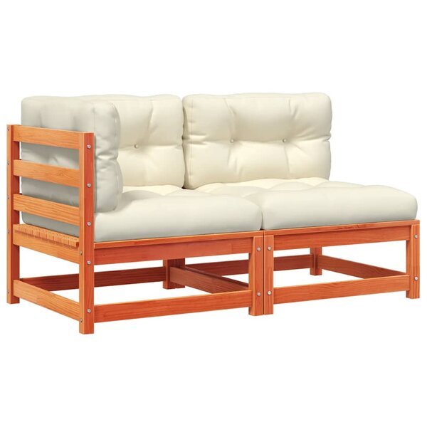 vidaXL Canapé de jardin coussins 2 places cire marron bois pin massif