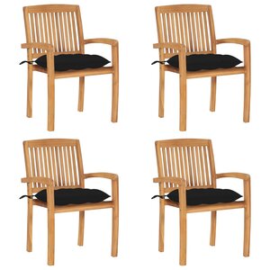 vidaXL Chaises de jardin empilables avec coussins lot de 4 Teck solide