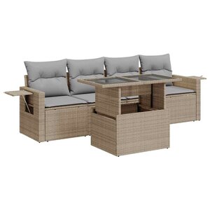 vidaXL Salon de jardin avec coussins 5 Pièces beige résine tressée