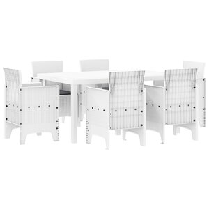 vidaXL Ensemble de salle à manger de jardin 7 pièces avec coussins en poly rotin blanc