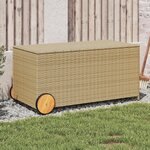 vidaXL Boîte de rangement de jardin et roues mélange beige 190L rotin