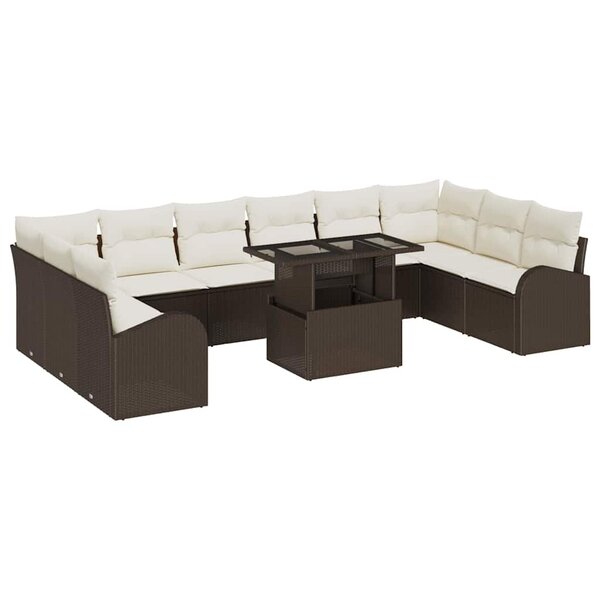 vidaXL Ensemble de canapé de jardin 11 Pièces Marron et crème