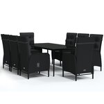 vidaXL Ensemble à manger de jardin avec coussins 9 Pièces noir