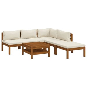 vidaXL Salon de jardin 6 Pièces avec coussin crème Bois d'acacia solide