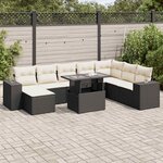 vidaXL Salon de jardin 9 Pièces avec coussins noir résine tressée
