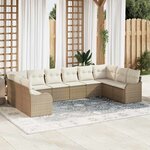vidaXL Ensemble de canapé de jardin 10 Pièces Beige et blanc Poly rotin