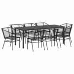 vidaXL Ensemble de salle à manger pour jardin 9 pc Noir polyrotin