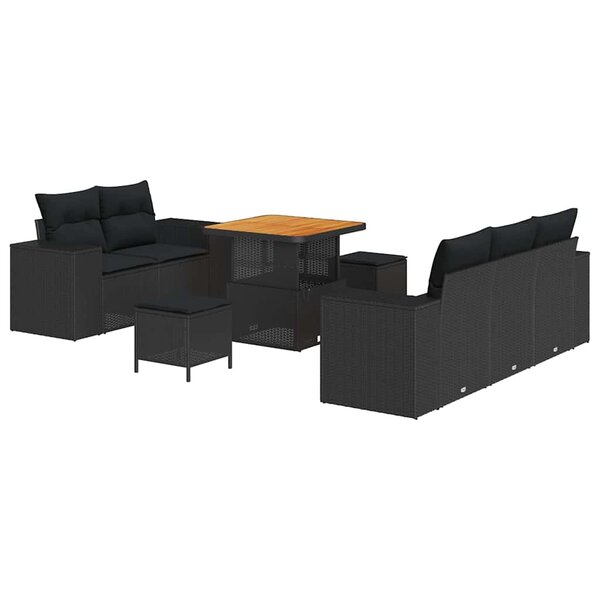 vidaXL Ensemble de canapé de jardin 8 Pièces Noir polyrotin