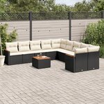 vidaXL Salon de jardin 11 Pièces avec coussins noir résine tressée