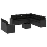 vidaXL Salon de jardin 10 Pièces avec coussins noir résine tressée