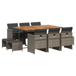 vidaXL Ensemble à manger de jardin 11Pièces avec coussins gris poly rotin