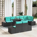 vidaXL Ensemble de canapé de jardin 9 Pièces Noir et Bleu polyrotin