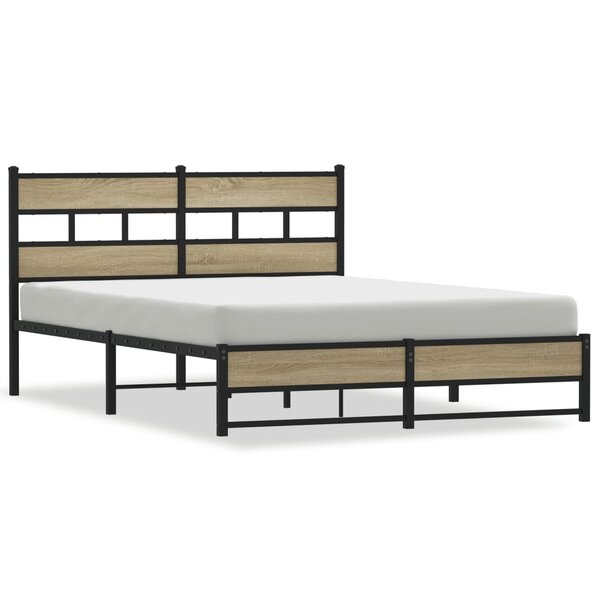 vidaXL Cadre de lit en métal sans matelas chêne sonoma 135x190 cm